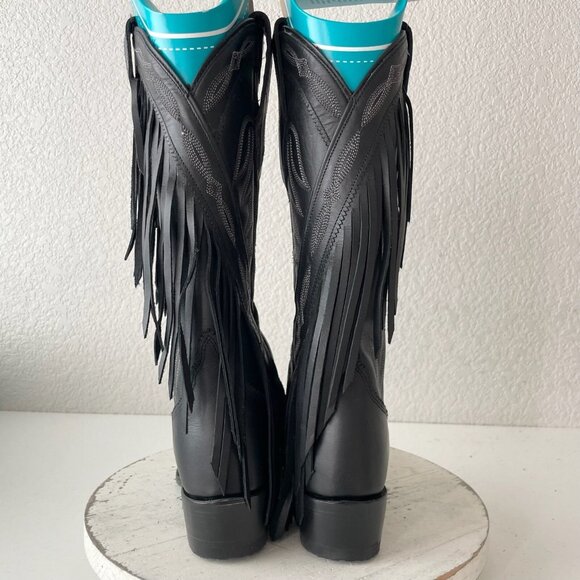 Lane SENITA FALLS Black Cowboy Boots Fringe Western Tall Snip Toe Womens Size 5 - Picture 3 of 13